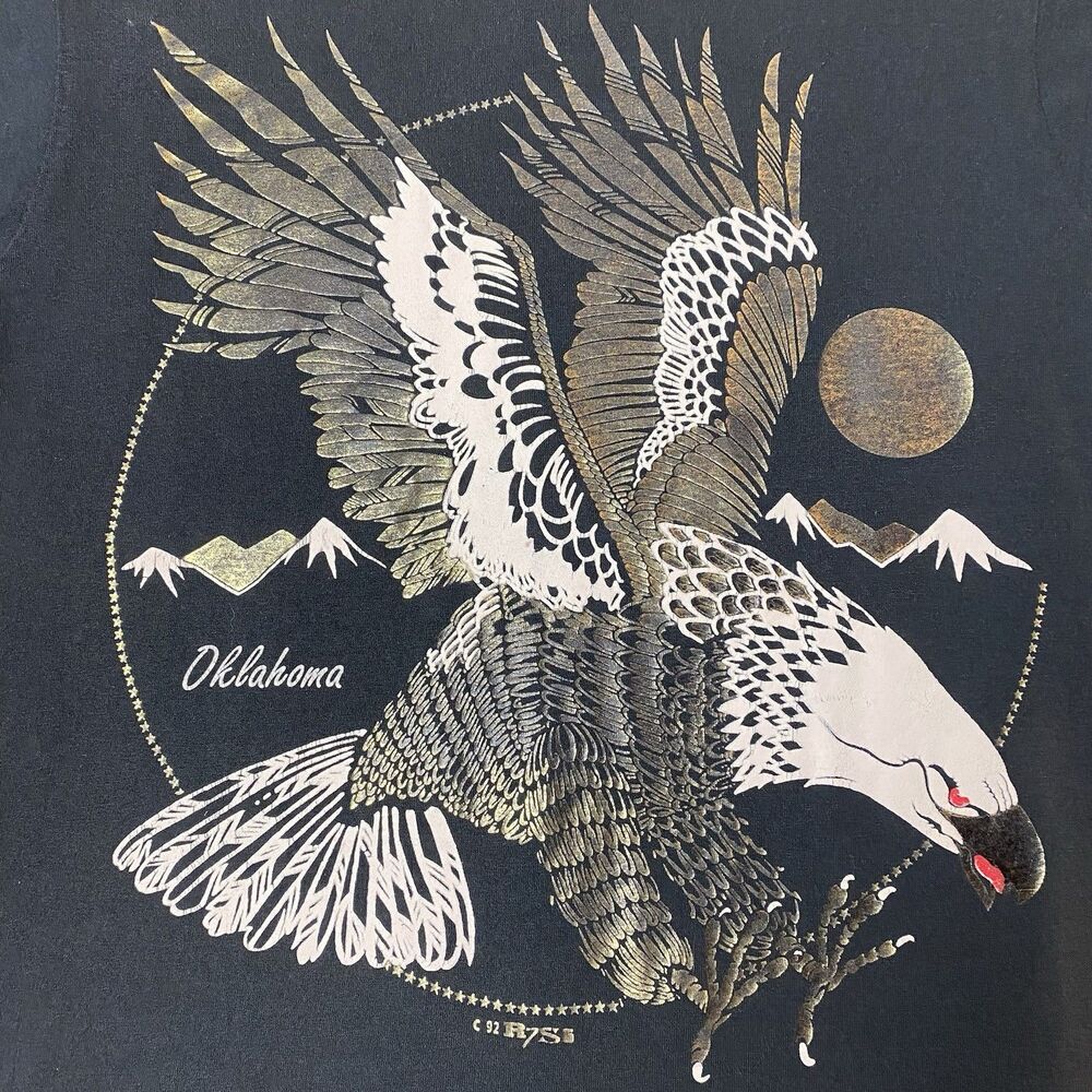Vintage Screen Stars Screaming Eagle Oklahoma Single Stitch T Medium* Faded BLK